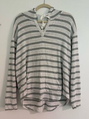 Market & Spruce Striped Hoodie Top | Soft Lightweight Pullover Gray L
